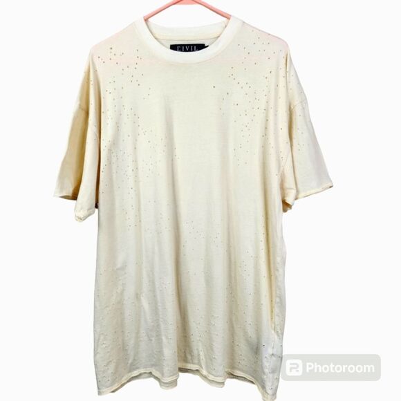 Civil Regime Oversized Distressed Roll Hem Short Sleeve Crewneck Tee Medium - Picture 1 of 7